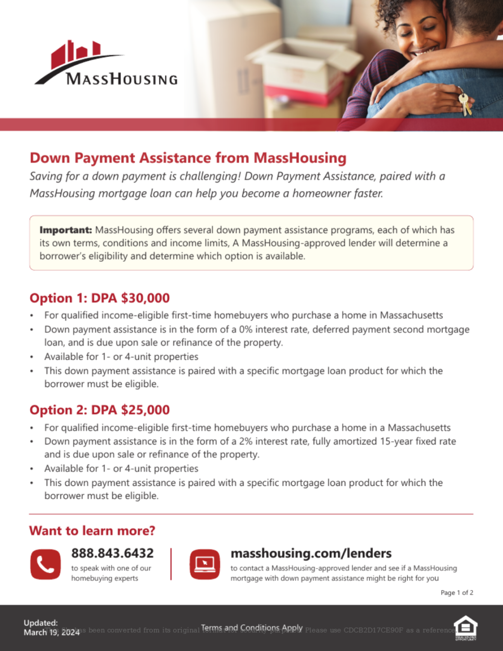 Down Payment Assistance from MassHousing flyer image